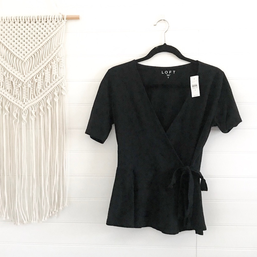 Loft Black Wrap Peplum Top